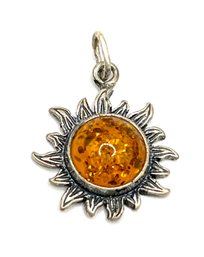 Vintage Sterling Silver Amber Color Sun Pendant