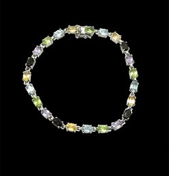 Beautiful Sterling Silver And Multicolor Rhinestone Tennis Bracelet