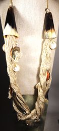 Designer Earthy Crunchy String, Mother Of Pearl And Horn 1980s Necklace
