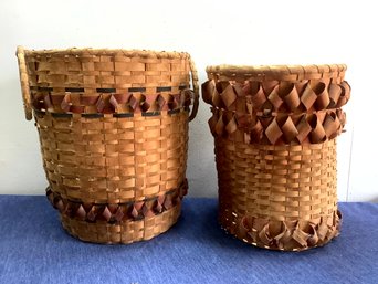 Large Hand Made Baskets Lot Of 2