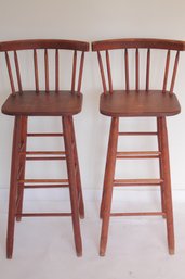 Pair Of Mid Century Modern Wooden Bar Counter Stools