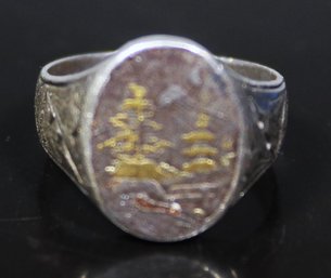 Sterling Silver Men's Ring Japanese Damascene Gold Inlay Size 9.5