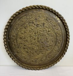 A Vintage Large Round Decorative Solid Brass Plater - 33' Diam.