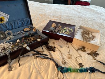 Large Lot Of Costume Jewelry And Jewelry Box