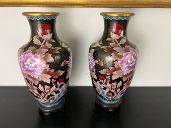 Large Stunning Pair Of Cloisonne Urns