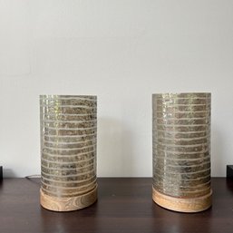 A Pair Of Glass And Wood Table Lamps