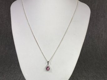 Wonderful Brand New 925 / Sterling Silver Necklace & Pendant With Pink Tourmaline And Sparkling White Zircons