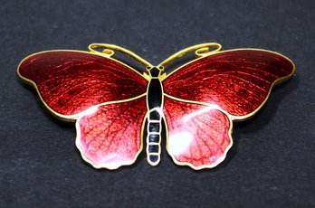 Signed Sweden C.c. Sporrong & Co. Enamel Larger Butterfly Brooch