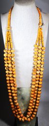 36' Long Orange And Black Stone Beaded Necklace By Chico's