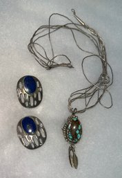 Vintage Sterling Native American Lapis And Sterling Lot ~ Needs TLC ~