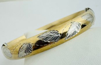 VINTAGE GOLD OVER STERLING SILVER ETCHED LEAF BRACELET