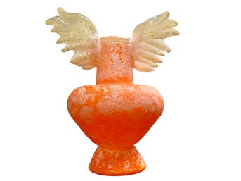 Angel Wings Vase # 11 Orange /yellow Wings With Scavo Finish. Crafted By A Local Guilford Artist