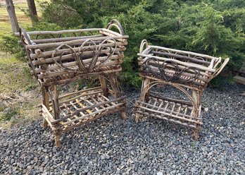 Pair Of Handmade Willow Bent Wood Plant Stands