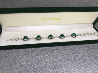 Lovely Brand New 925 / Sterling Silver Toggle Bracelet With Malachite - Never Worn - Very Nice Piece - 8'