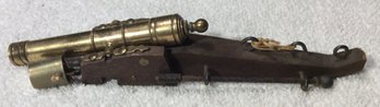 Vintage Miniature Wood & Brass Cannon