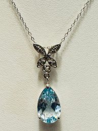 BEAUTIFUL STERLING SILVER BLUE TOPAZ AND DIAMOND ACCENT DROP NECKLACE