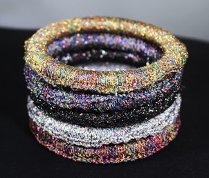 1980s Designer Studio Artisan Fabric Covered Bangle Bracelets Set Of 5