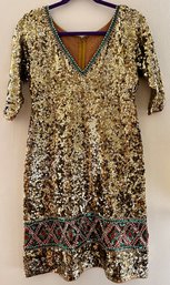 1960's Mary Quant Style Gold Sequined Mini Dress With Beaded Hem
