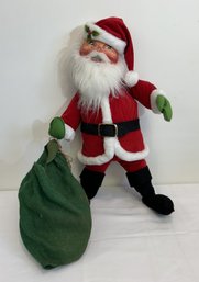 A Vintage Annalee Dolls - Large Santa Claus With Green Burlap Bag - Made In USA