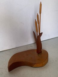 Vtg Hand Carved Wooden Cattails Sculpture