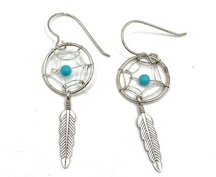 Sterling Silver Turquoise Color Dream Catcher Earrings