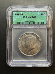 1990-P Kennedy Half Dollar ICG-MS63