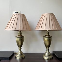 A Pair Of Gold-tone Metal Urn Form Table Lamps