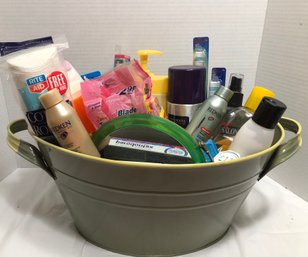 Tin Bucket Full Of Toiletries - New Or Mostly Full