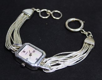 Sterling Silver Bracelet Watch Having Mother Of Pearl Face Quartz Movement