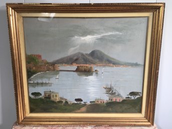 Interesting Italian Vintage Oil On Canvas / Under Glass - Signed C Scarano - Looks To Be Dated 1945 -
