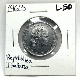 1963 Italian Lire Coin (L.50)