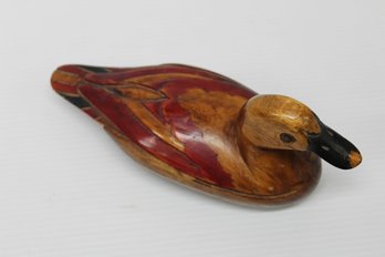 Vintage Hand Carved Wooden Display Duck From Jamaica By Beris Reid 1990