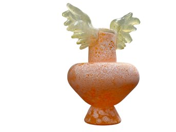 Angel Wings Vase #12  Orange / Yellow Wings With Scavo Finish. Crafted By A Local Guilford Artist