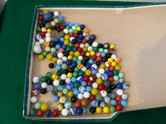 Tin Full Of Vintage And Antique Marbles