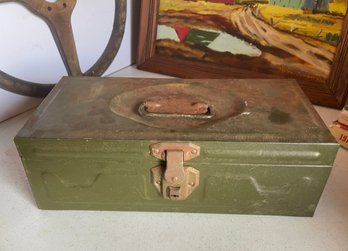 Vtg Metal Tackle/lock Box -steel Chest Corp NY