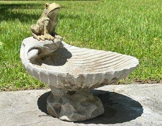A Cast Stone Shell Form Bird Bath And Cast Garden Frog