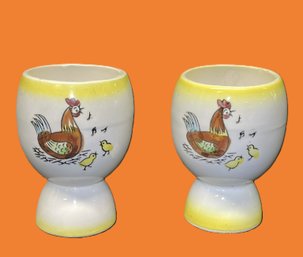 Pair Of Vintage Painted  Porcelain Egg Cups