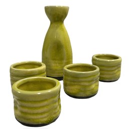 Crackled Sour Green Apple Hand Pinched Pottery Sake Set (U.S. Shipping Available)