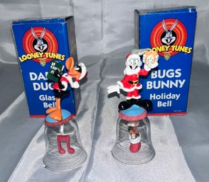 Vintage Daffy Duck And Bugs Bunny Glass Bells Christmas Holiday Looney Toons