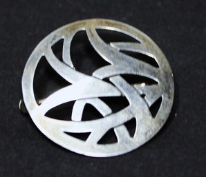 Contemporary Abstract Modernist Sterling Silver Signed Round Brooch