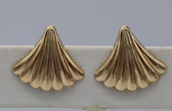 14k Yellow Gold Fan Style Stud Earrings