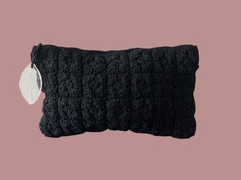 Mid Century Black Crochet Clutch Purse With Lucite Zipper Pull