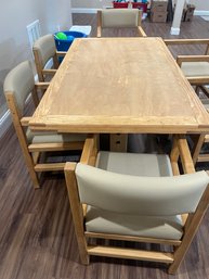 This End Up Danish Style Dining Table And 6 Chairs With Naugahyde Seat/backrest In Bone