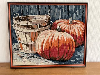 Framed Pumpkin With Baskets Needlepoint Embroidery