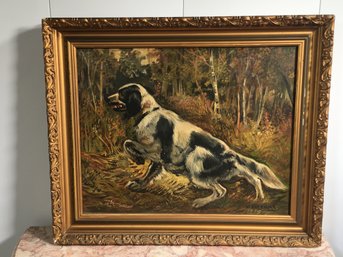 Fabulous Antique Oil On Canvas Of Hunting Dog By C J  REHME - Dated 1914 - Nice Painting - Original Frame
