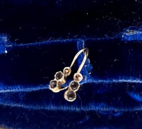 Vintage 14 K Karat Gold Earrings - Two Dark Stones - Smaller Ear - Upper Ear - .50 Long & Wide