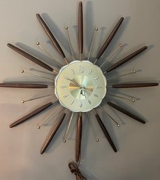 MCM Electric Starburst Wood And Metal Wall Clock