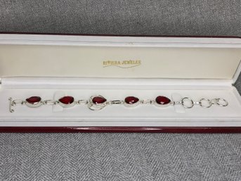 Fabulous Sterling Silver / 925 Toggle Bracelet With Teardrop Garnets - 8' - BRAND NEW - Never Worn - Wow !