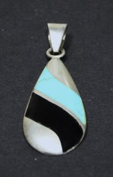 Contemporary Sterling Silver Pendant Black Onyx And Turquoise