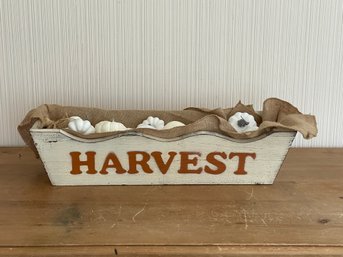 Fall Decoration Wooden Harvest Box With White Gourds